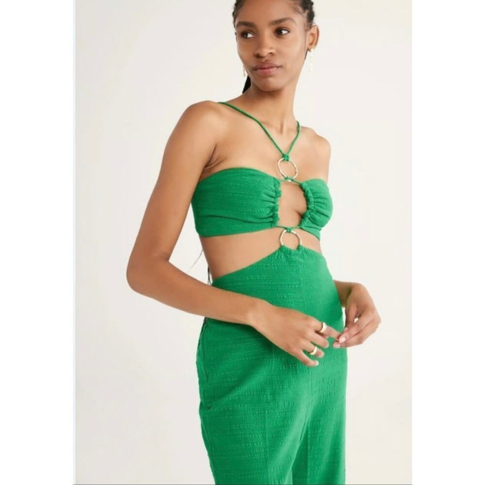 RUMER The Label Amoura Green Cutout Jumpsuit M NWT Wide Leg Emerald O-Ring - Picture 3 of 15